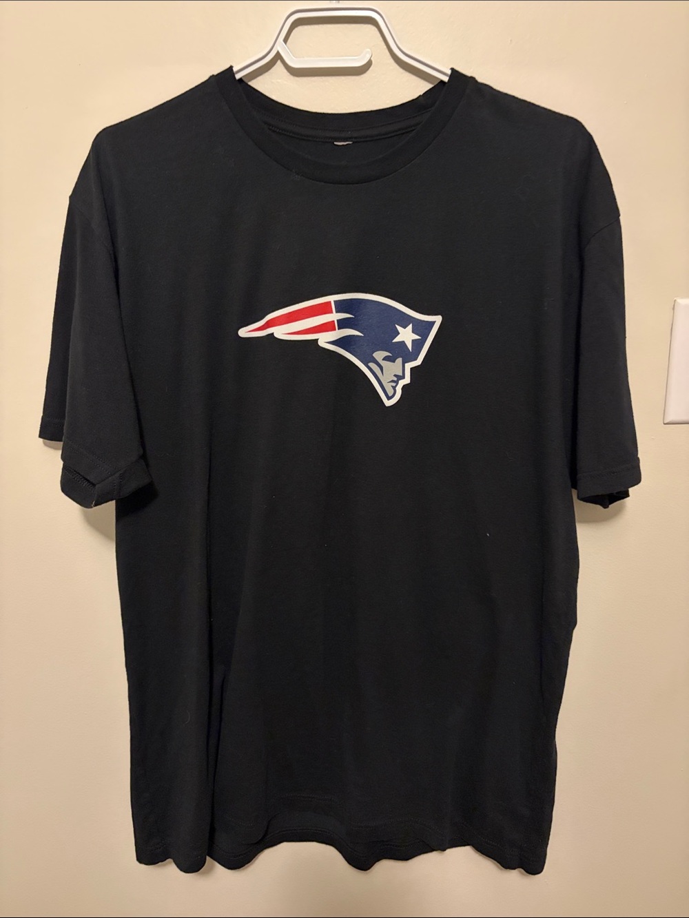 NFL Black Short-Sleeve Tee with Red and Blue Patriots Logo